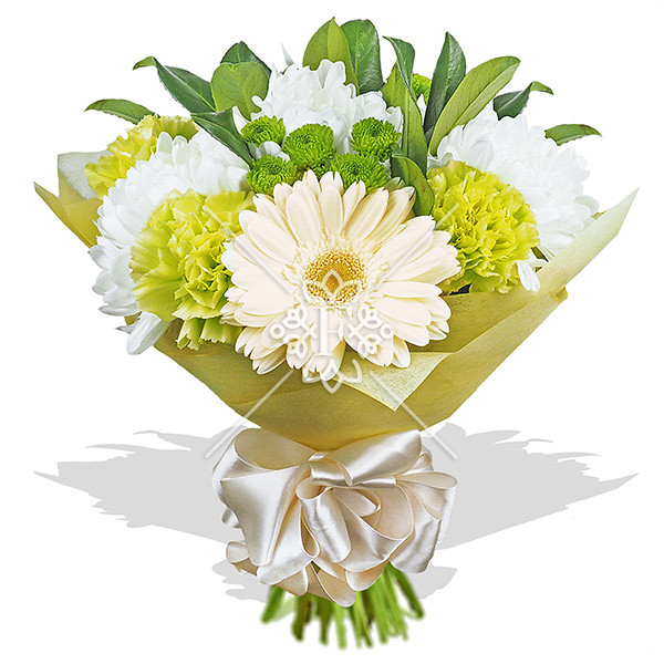 Волна нежности - букет из хризантем, гвоздик и гербер.